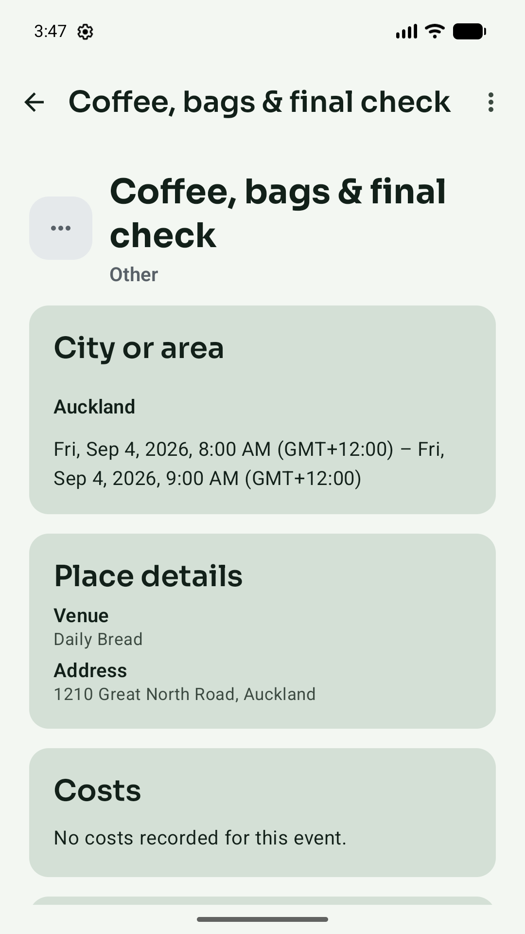 Waypoint event details showing an Auckland venue, address and schedule